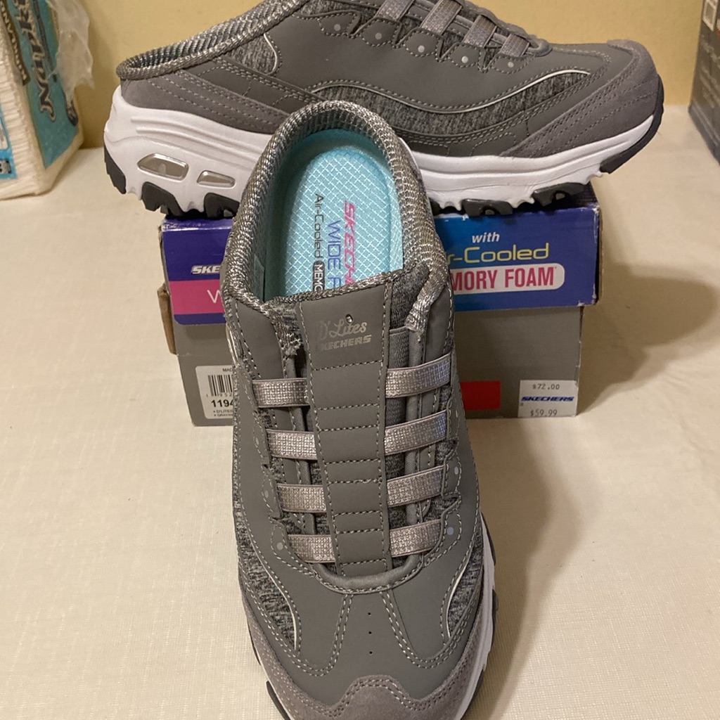 Nib Skechers D’lites Resilient Gray/White Wide Air-Cooled Memory Foam Sneakers